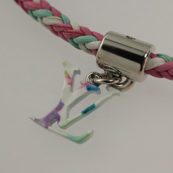 LOUIS VUITTON Brass Friend Ship Bracelet Leather Pink M6793E LV Auth 132791M - Picture 5 of 13